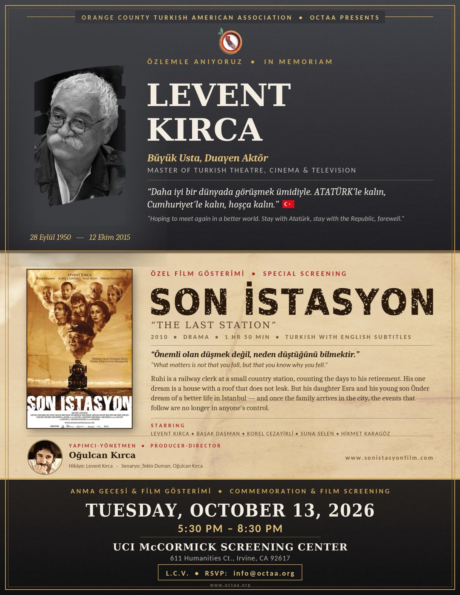 Levent Kırca commemoration and Son İstasyon screening flyer